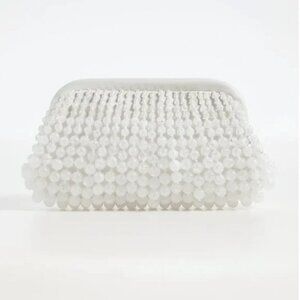 NWT Womens Cult Gaia White Clear Beaded Leather Nia Clutch Handbag